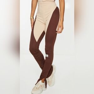 PrettyLittleThing Shape Stone New Season Rib Panel Split Hem Leggings Size 6 New